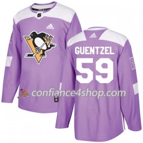 Adidas Maillot de Hockey Pittsburgh Penguins Jake Guentzel 59 2017-2018 Violet Fights Cancer Practice Authentic - Homme